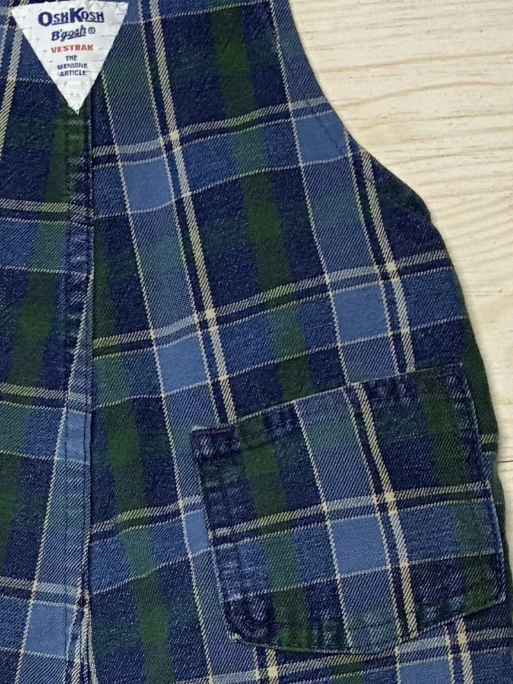 Vintage OshKosh B'gosh Plaid Overalls 24M Blue Green Tartan ength as your toddle